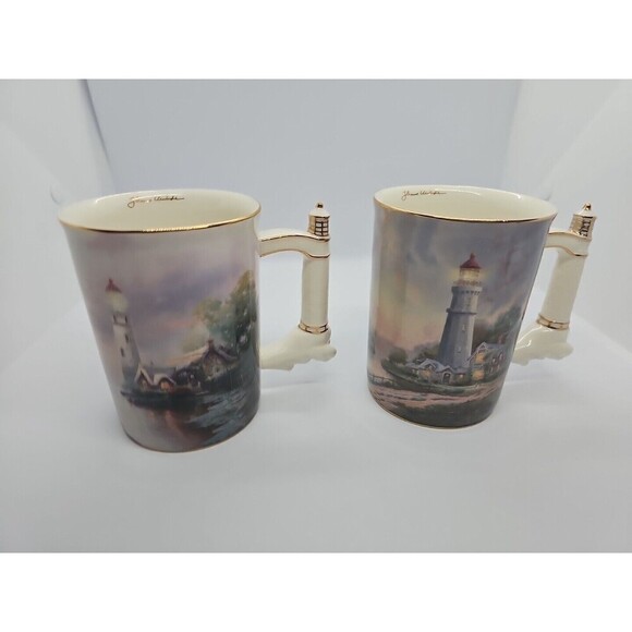 NEW 6th Set of 2Thomas Kinkade Seaside Inspirations Heirloom Porcelain MugsA1380 - Picture 2 of 8